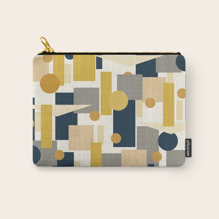 Mid-Century Modern Geometrica Pattern in Navy Blue, Mustard, Grey, Beige, and Cream Carry All Pouch Gallery Image 1