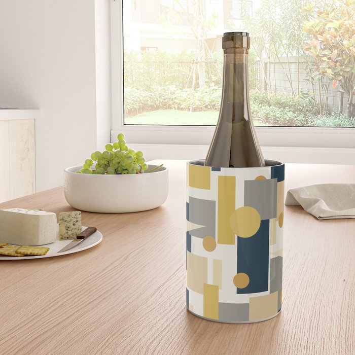 Mid-Century Modern Geometrica Pattern in Navy Blue, Mustard, Grey, Beige, and Cream Wine Chiller Gallery Image 4