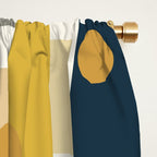 Mid-Century Modern Geometrica Pattern in Navy Blue, Mustard, Grey, Beige, and Cream Window Curtain Gallery Image 2