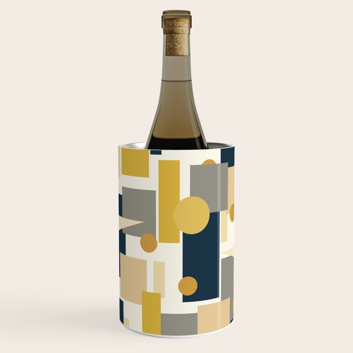 Mid-Century Modern Geometrica Pattern in Navy Blue, Mustard, Grey, Beige, and Cream Wine Chiller Gallery Image 1