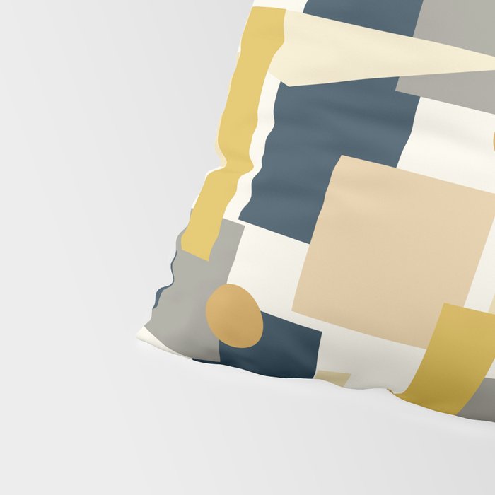 Mid-Century Modern Geometrica Pattern in Navy Blue, Mustard, Grey, Beige, and Cream Pillow Sham Gallery Image 4