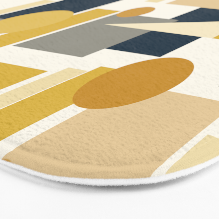 Mid-Century Modern Geometrica Pattern in Navy Blue, Mustard, Grey, Beige, and Cream Bath Mat Gallery Image 3