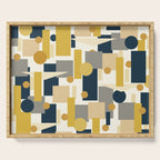 Mid-Century Modern Geometrica Pattern in Navy Blue, Mustard, Grey, Beige, and Cream Serving Tray Gallery Image 1
