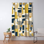 Mid-Century Modern Geometrica Pattern in Navy Blue, Mustard, Grey, Beige, and Cream Window Curtain Gallery Image 5