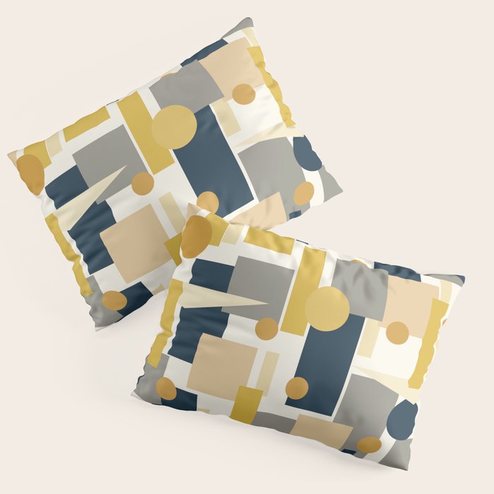 Mid-Century Modern Geometrica Pattern in Navy Blue, Mustard, Grey, Beige, and Cream Pillow Sham Gallery Image 3