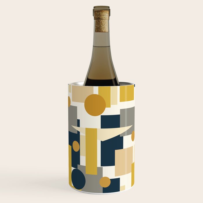 Mid-Century Modern Geometrica Pattern in Navy Blue, Mustard, Grey, Beige, and Cream Wine Chiller Gallery Image 2