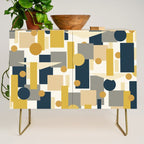 Mid-Century Modern Geometrica Pattern in Navy Blue, Mustard, Grey, Beige, and Cream Credenza Gallery Image 1
