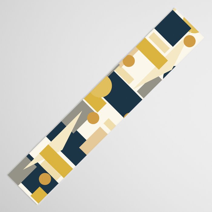 Mid-Century Modern Geometrica Pattern in Navy Blue, Mustard, Grey, Beige, and Cream Table Runner Gallery Image 3