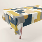 Mid-Century Modern Geometrica Pattern in Navy Blue, Mustard, Grey, Beige, and Cream Tablecloth Gallery Image 1