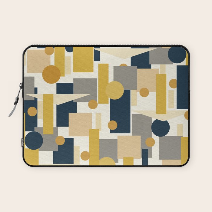 Mid-Century Modern Geometrica Pattern in Navy Blue, Mustard, Grey, Beige, and Cream Laptop Sleeve Gallery Image 1