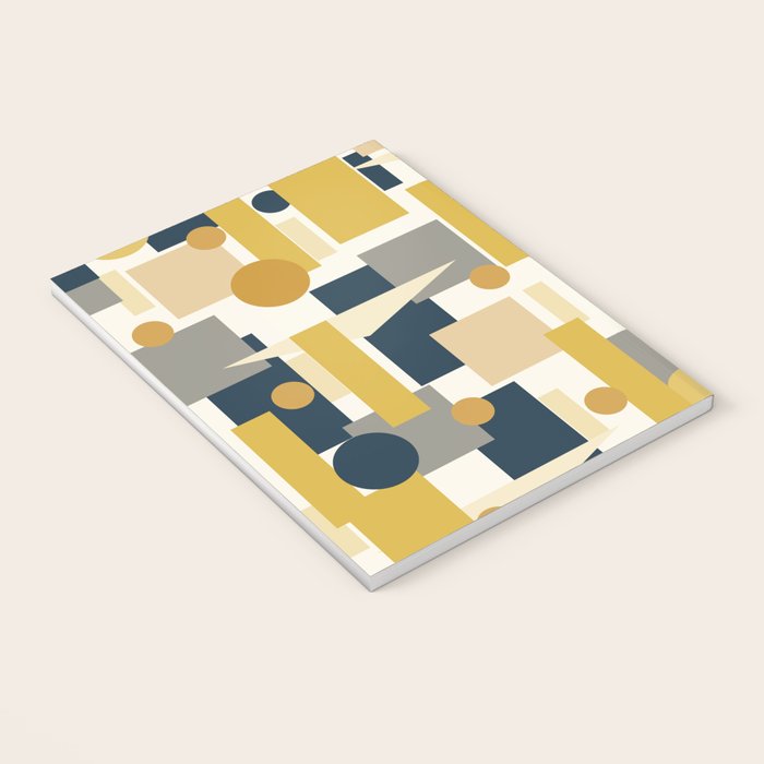 Mid-Century Modern Geometrica Pattern in Navy Blue, Mustard, Grey, Beige, and Cream Notebook Gallery Image 3
