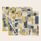 Mid-Century Modern Geometrica Pattern in Navy Blue, Mustard, Grey, Beige, and Cream Placemat Gallery Image 1