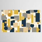Mid-Century Modern Geometrica Pattern in Navy Blue, Mustard, Grey, Beige, and Cream Tablecloth Gallery Image 2