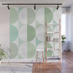 Mid-Mod geometric Sun and Moon tile - Sage Green Wall Mural Gallery Image 1