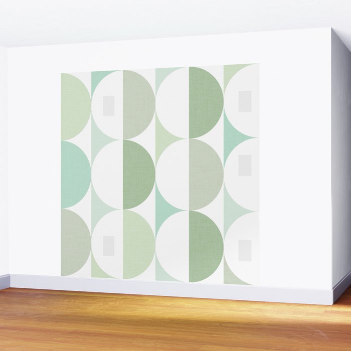 Mid-Mod geometric Sun and Moon tile - Sage Green Wall Mural Gallery Image 2