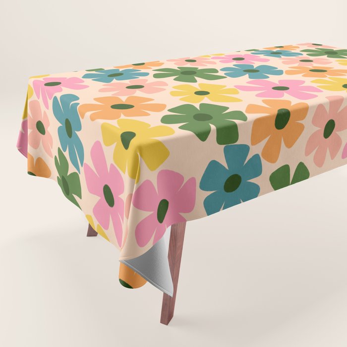 Retro Flower - Big Daisy Cream background Tablecloth Gallery Image 1