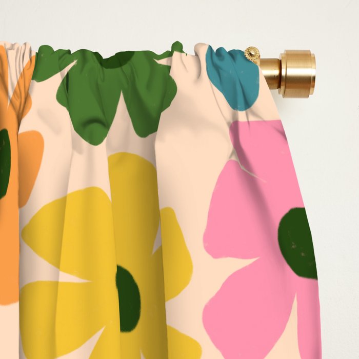 Retro Flower - Big Daisy Cream background Window Curtain Gallery Image 2