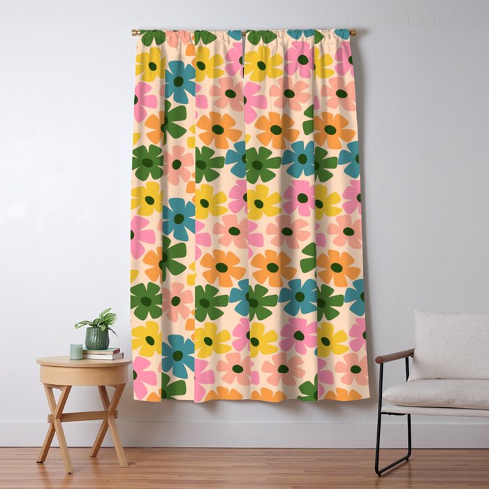 Retro Flower - Big Daisy Cream background Window Curtain Gallery Image 1