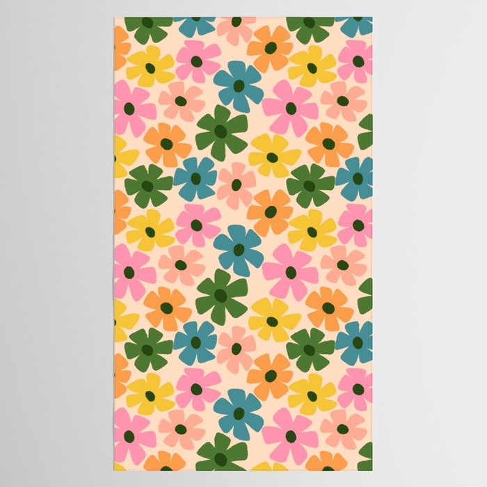 Retro Flower - Big Daisy Cream background Tablecloth Gallery Image 2