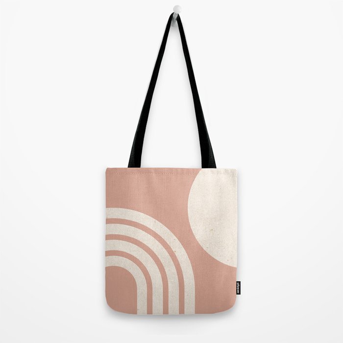 Mid Century Modern Dust Pink Sun and Rainbow Tote Bag Gallery Image 2