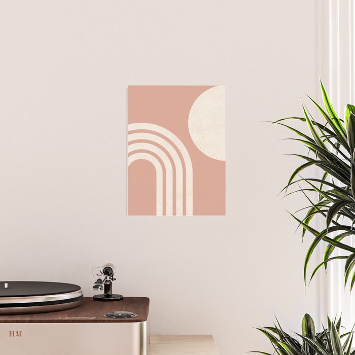 Mid Century Modern Dust Pink Sun and Rainbow Poster Gallery Image 2