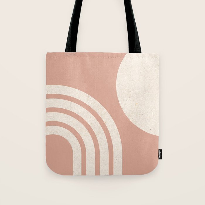 Mid Century Modern Dust Pink Sun and Rainbow Tote Bag Gallery Image 1