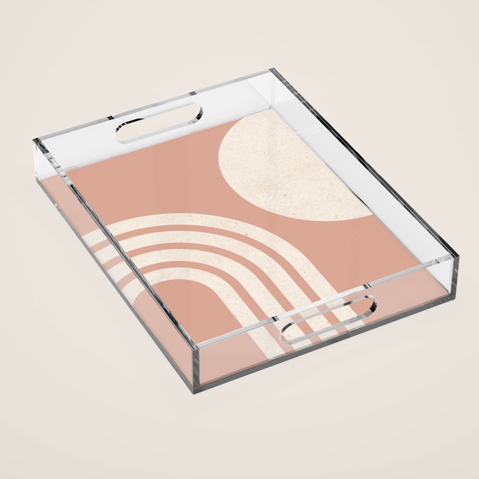 Mid Century Modern Dust Pink Sun and Rainbow Acrylic Tray Gallery Image 1