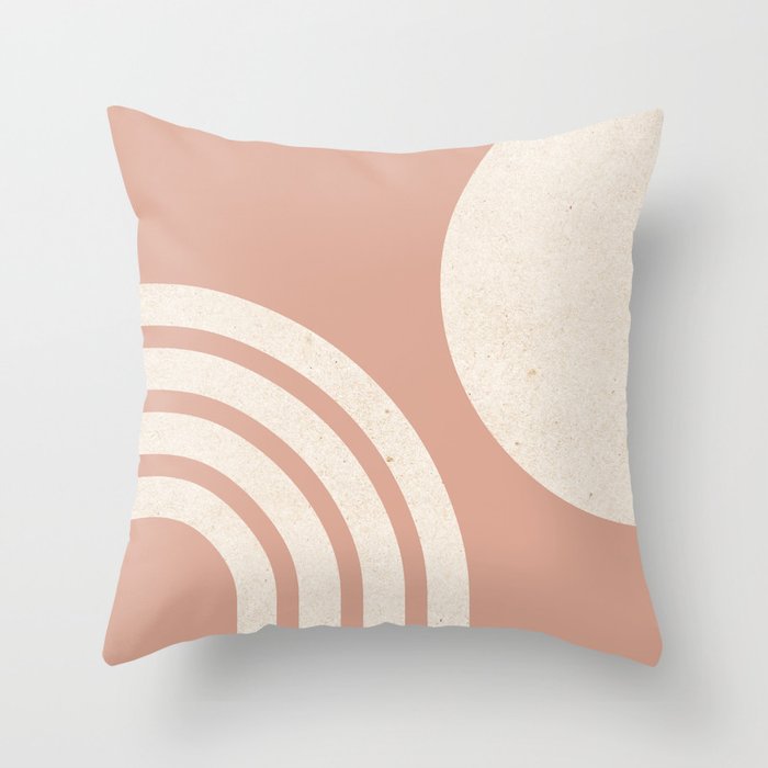 Mid Century Modern Dust Pink Sun and Rainbow Throw Pillow Gallery Image 1
