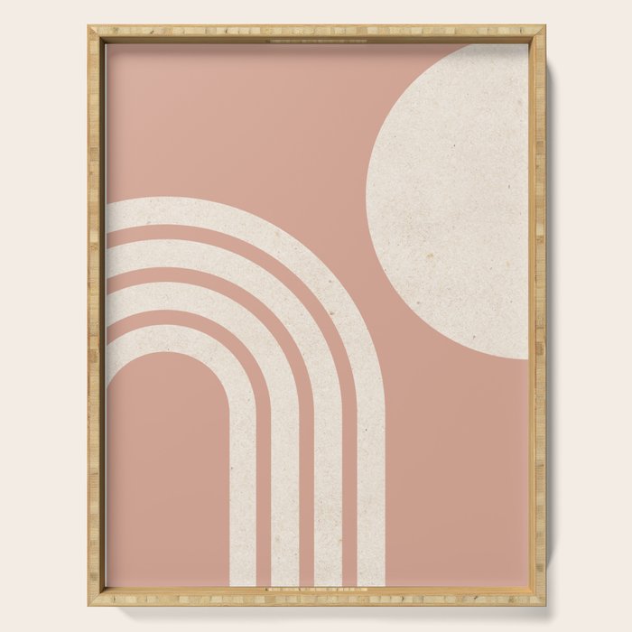 Mid Century Modern Dust Pink Sun and Rainbow Serving Tray Gallery Image 1
