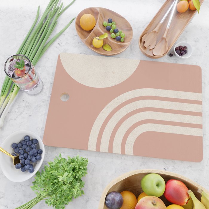 Mid Century Modern Dust Pink Sun and Rainbow Cutting Board Gallery Image 2