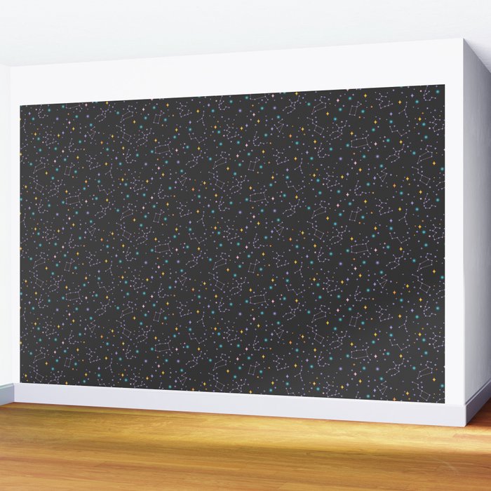 Colorful Night Sky on Black Wall Mural Gallery Image 2