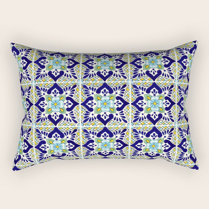 Talavera Mexican Tile IN BLU Rectangular Pillow Gallery Image 1