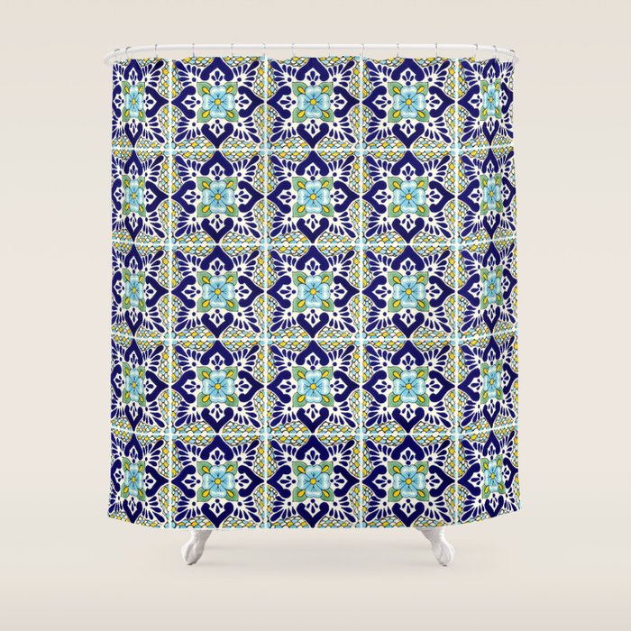 Talavera Mexican Tile IN BLU Shower Curtain Gallery Image 1