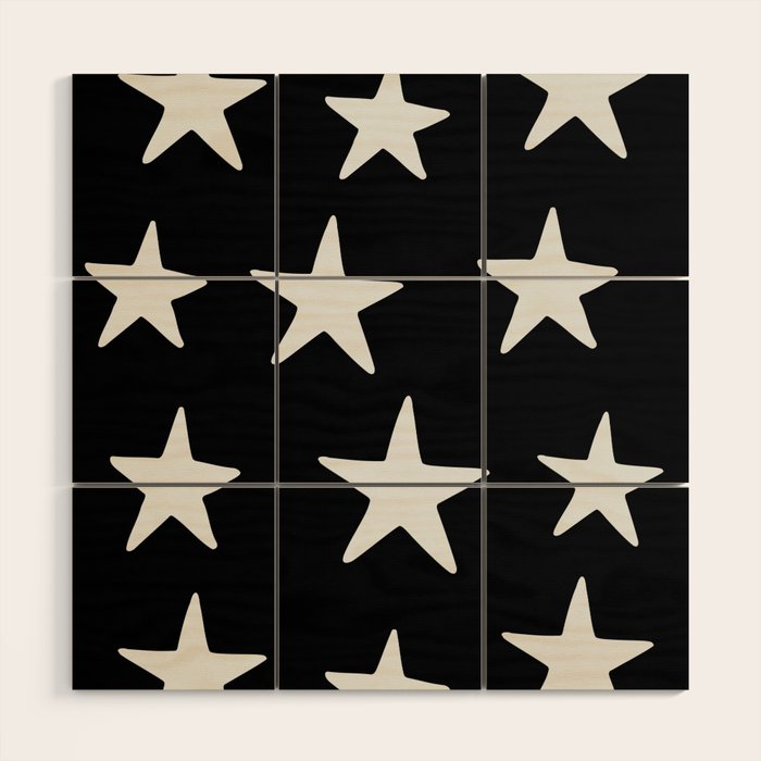 Star Pattern White On Black Wood Wall Art Gallery Image 1
