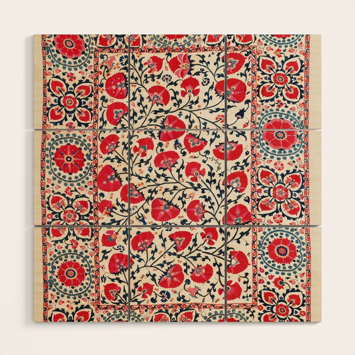 Shakhrisyabz Suzani Uzbekistan Embroidery Print Wood Wall Art Gallery Image 1