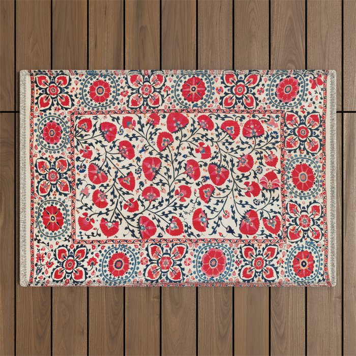 Shakhrisyabz Suzani Uzbekistan Embroidery Print Outdoor Rug Gallery Image 1