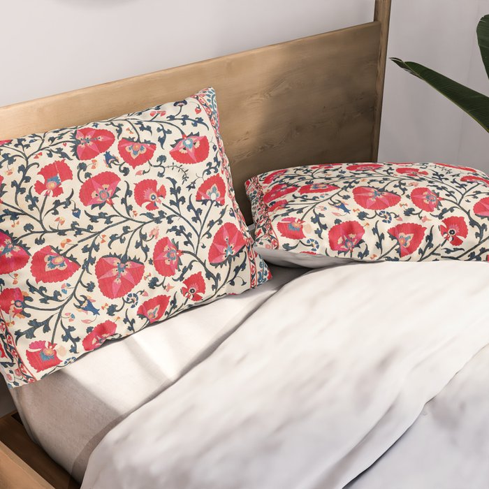 Shakhrisyabz Suzani Uzbekistan Embroidery Print Pillow Sham Gallery Image 2