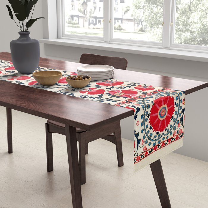 Shakhrisyabz Suzani Uzbekistan Embroidery Print Table Runner Gallery Image 2