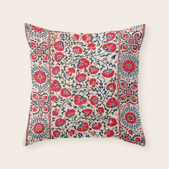 Shakhrisyabz Suzani Uzbekistan Embroidery Print Throw Pillow Gallery Image 6