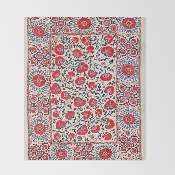 Shakhrisyabz Suzani Uzbekistan Embroidery Print Throw Blanket Gallery Image 2