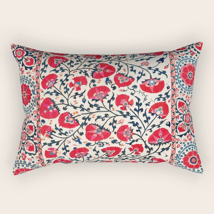 Shakhrisyabz Suzani Uzbekistan Embroidery Print Rectangular Pillow Gallery Image 2