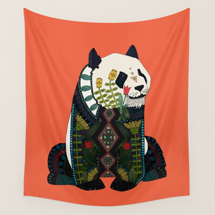 panda orange Wall Tapestry Gallery Image 4