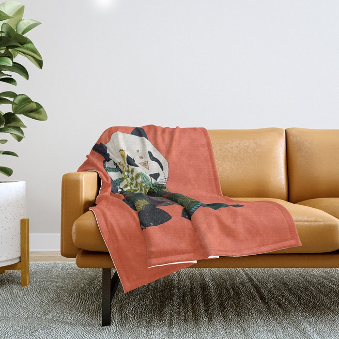 panda orange Throw Blanket Gallery Image 1