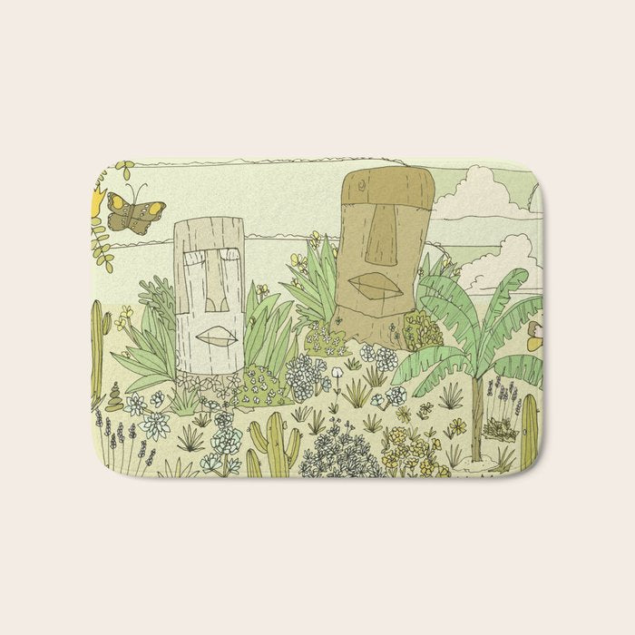tiki gods send waves and peace swamis // retro surf art by surfy birdy Bath Mat Gallery Image 1