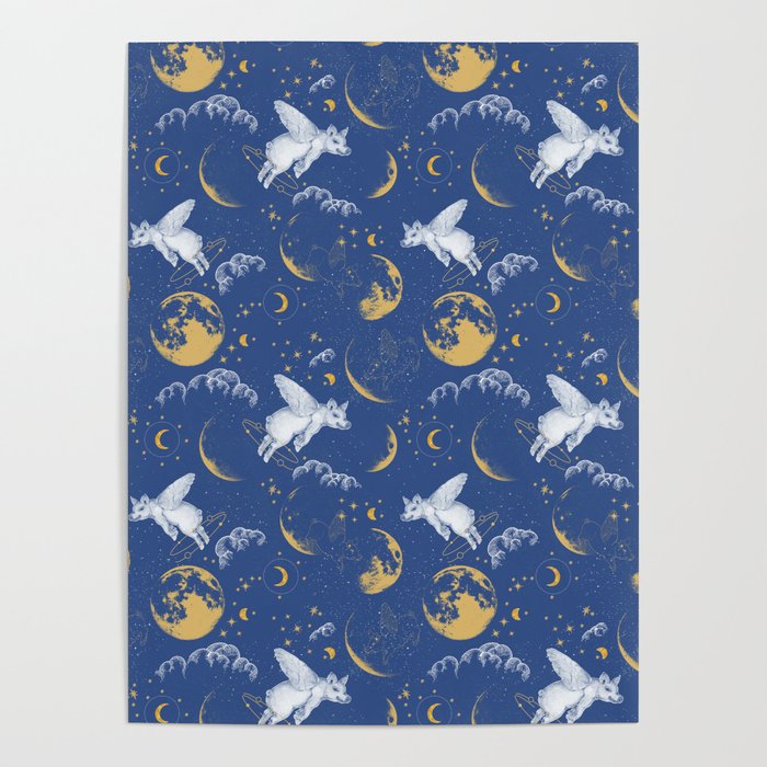 Celestial Pigs lunar blue Poster Gallery Image 1