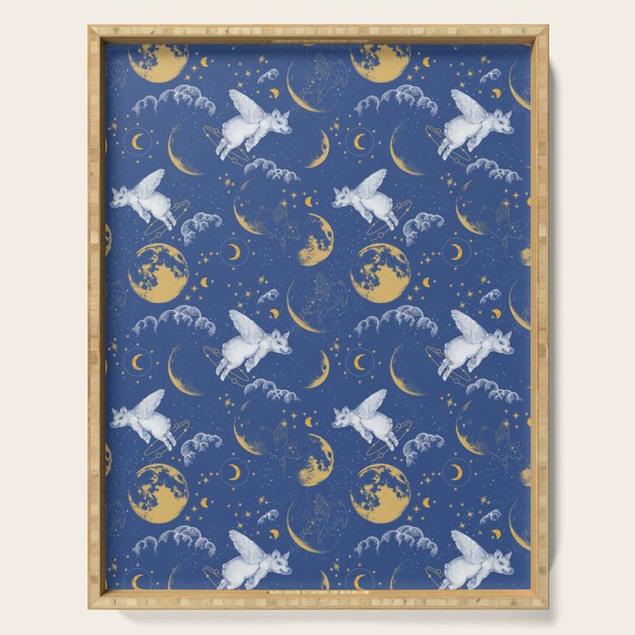 Celestial Pigs lunar blue Serving Tray Gallery Image 1