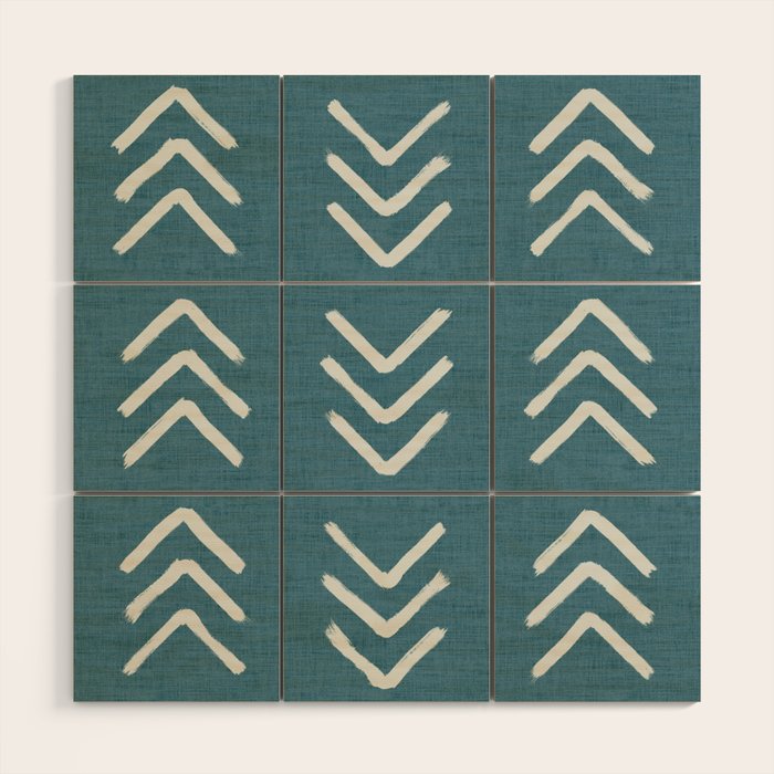 Muted teal and soft white ink brushed arrow heads pattern with textured background Wood Wall Art Gallery Image 1