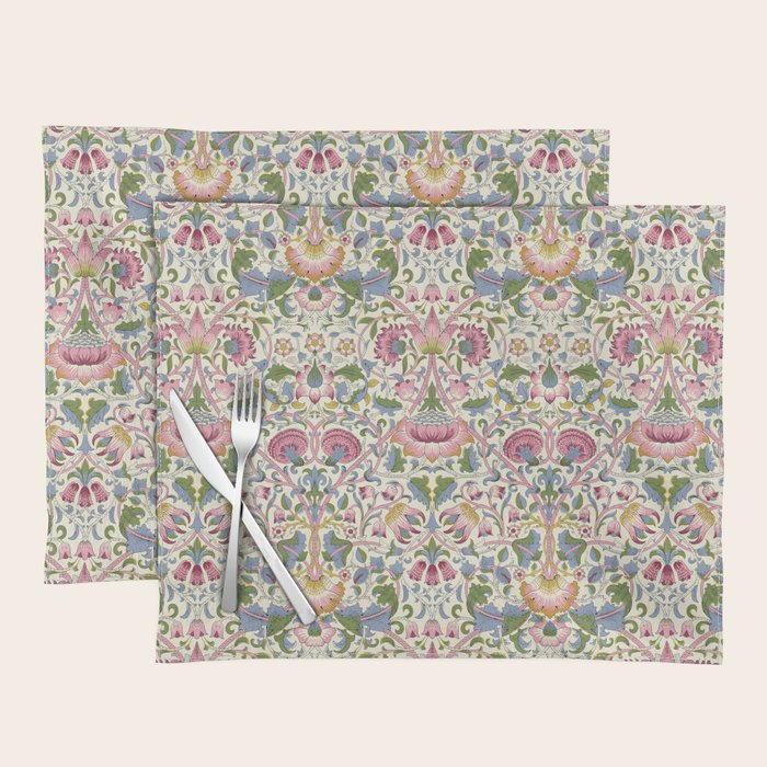 Vintage Lodden Blush Pink and Woad Blue by William Morris Placemat Gallery Image 1