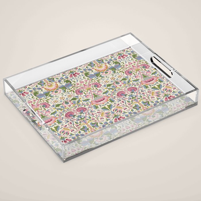Vintage Lodden Blush Pink and Woad Blue by William Morris Acrylic Tray Gallery Image 1