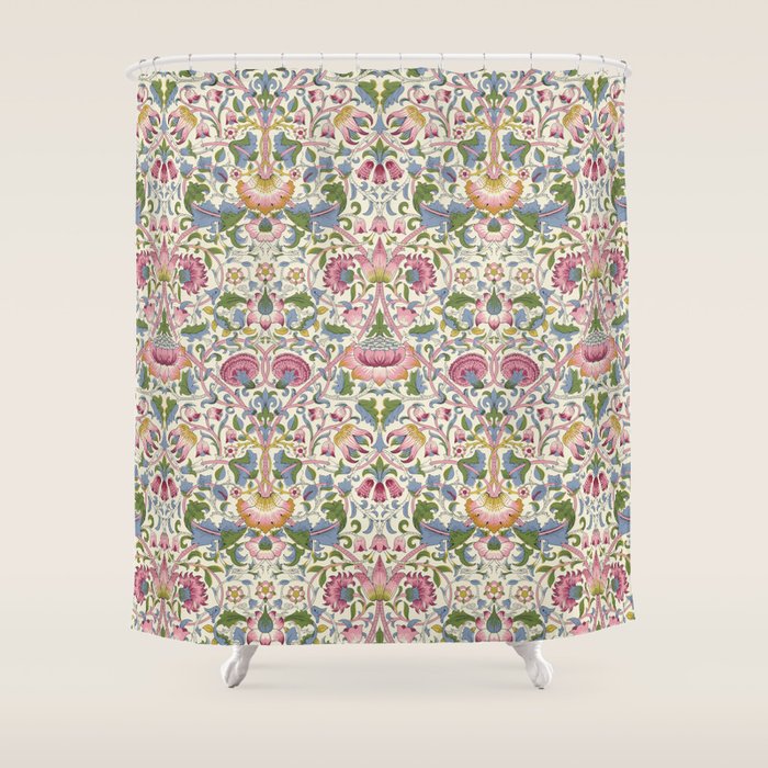 Vintage Lodden Blush Pink and Woad Blue by William Morris Shower Curtain Gallery Image 1